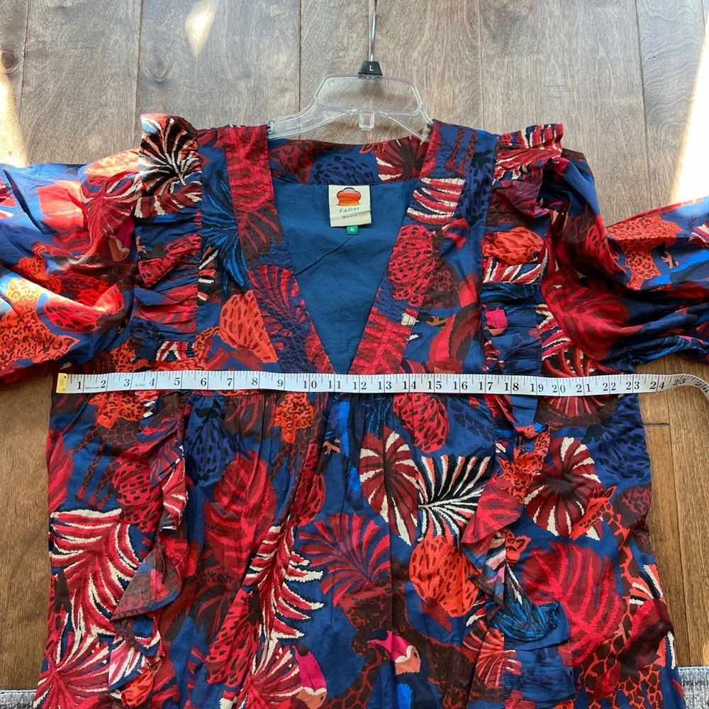Farm Rio Bold Tropical Print V-Neck Maxi Dress - Red & Blue - Picture 8 of 12